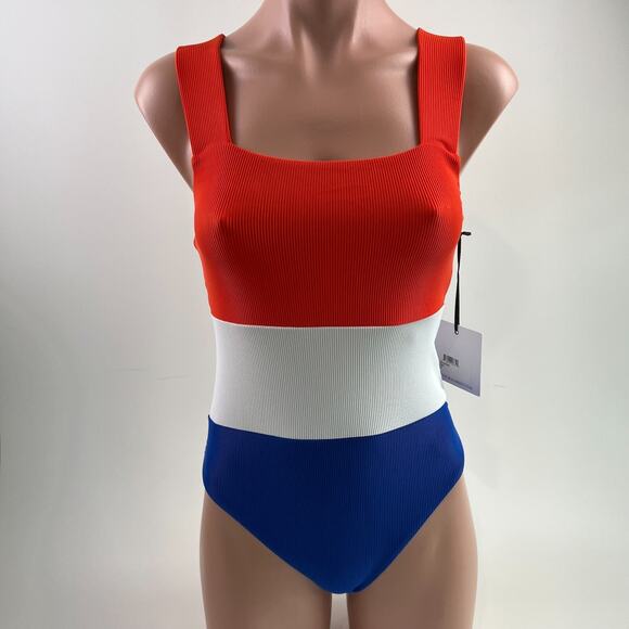 Beach Riot Other - Beach Riot One Piece Square Neck Ribbed Swimsuit Red/Blue/White Size XS NWT